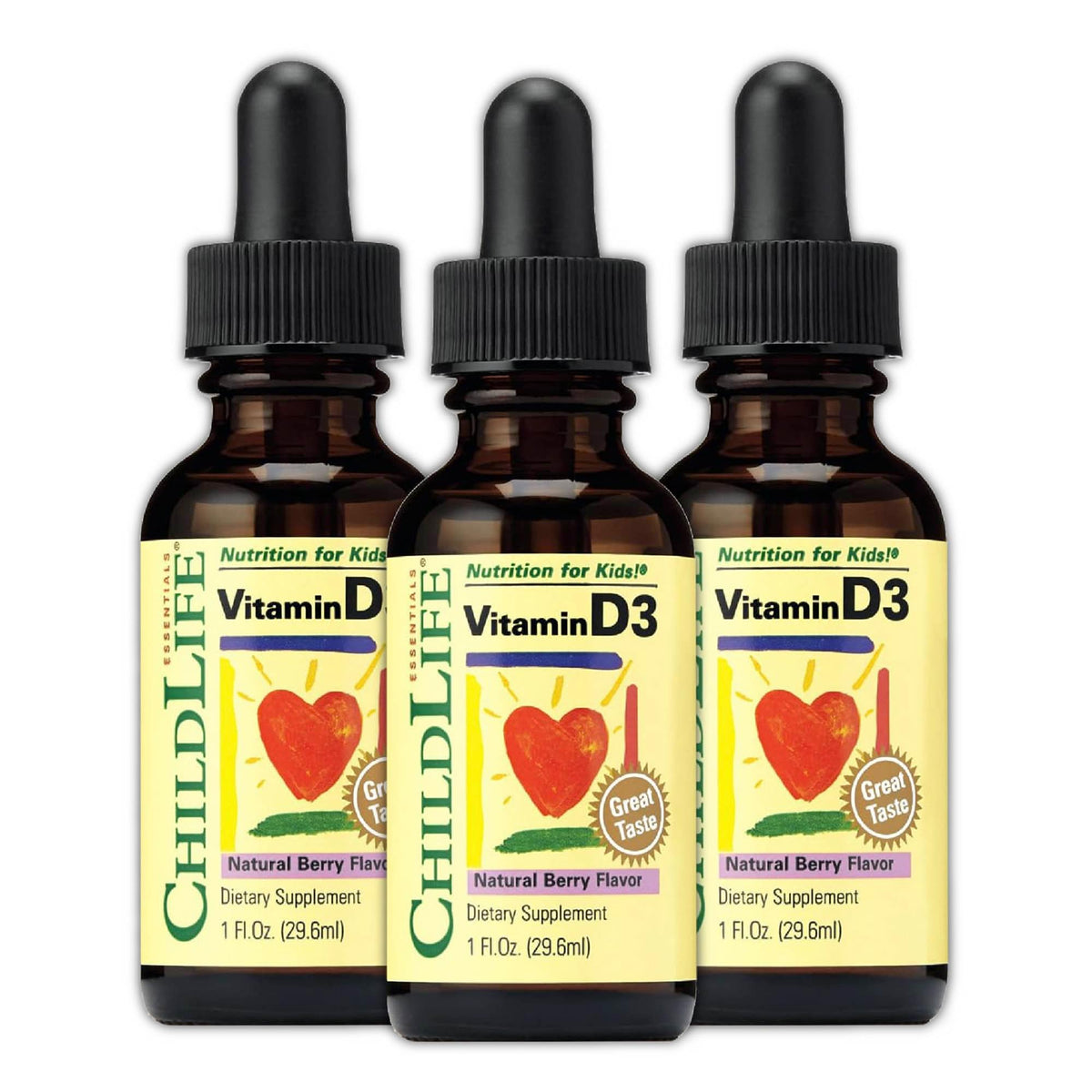 CHILDLIFE ESSENTIALS Vitamine D3 gouttes pour enfants avec arôme baie, pratique.