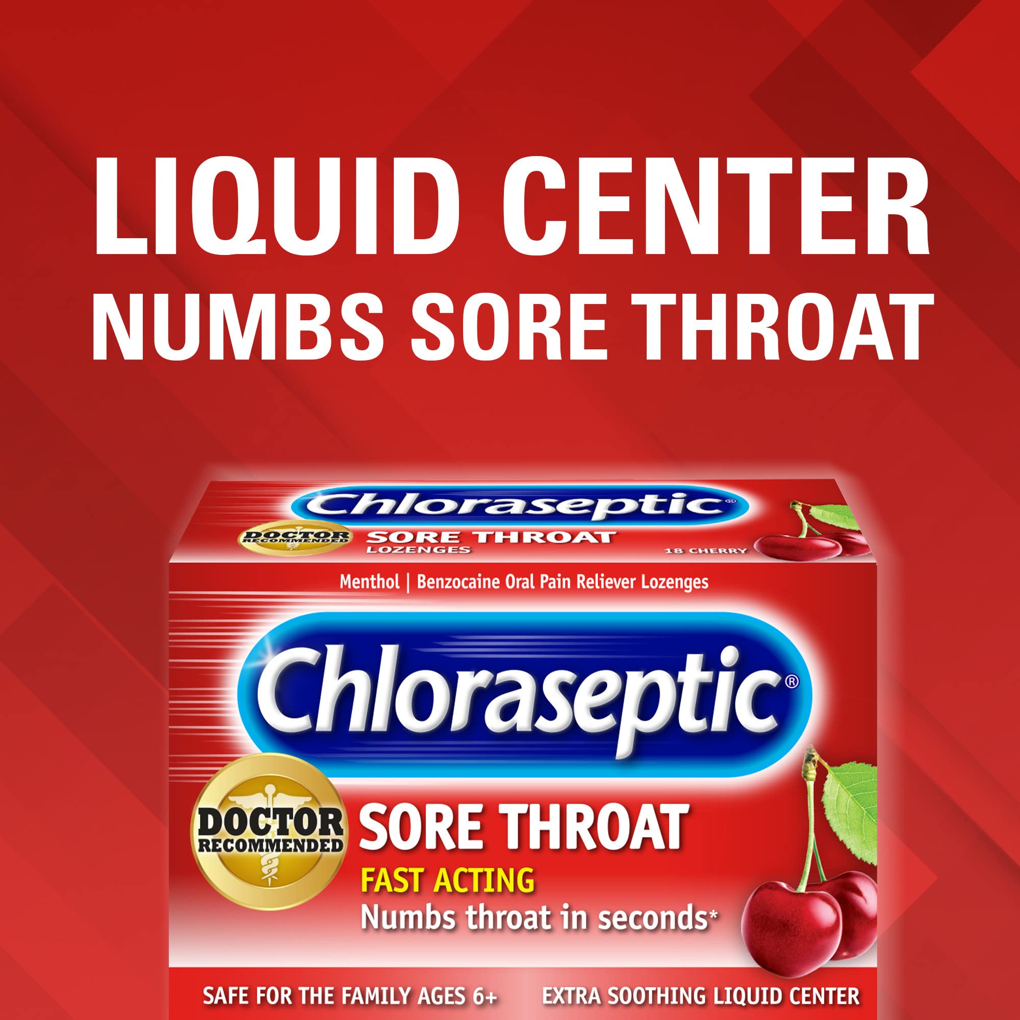 Pastilles Chloraseptic fruits sauvages, goût frais et apaisant.