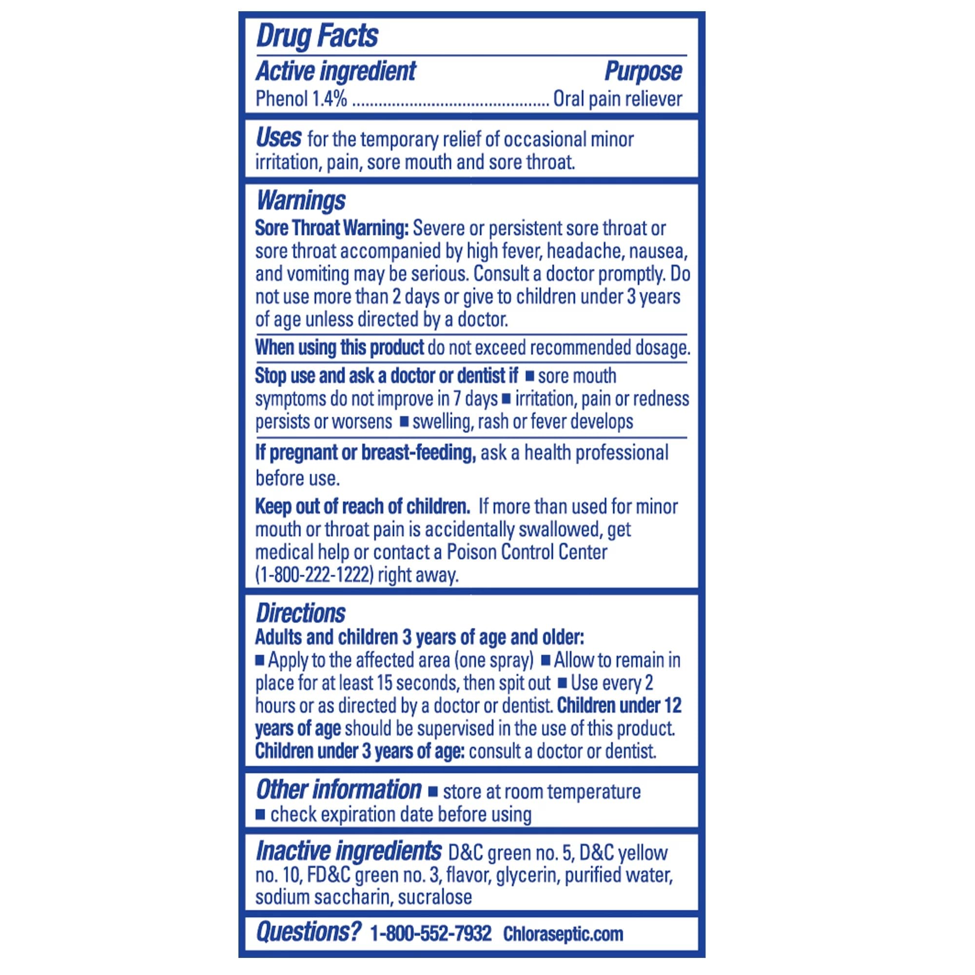 Spray gorge Chloraseptic Menthol — utilisation rapide lors de déplacements.
