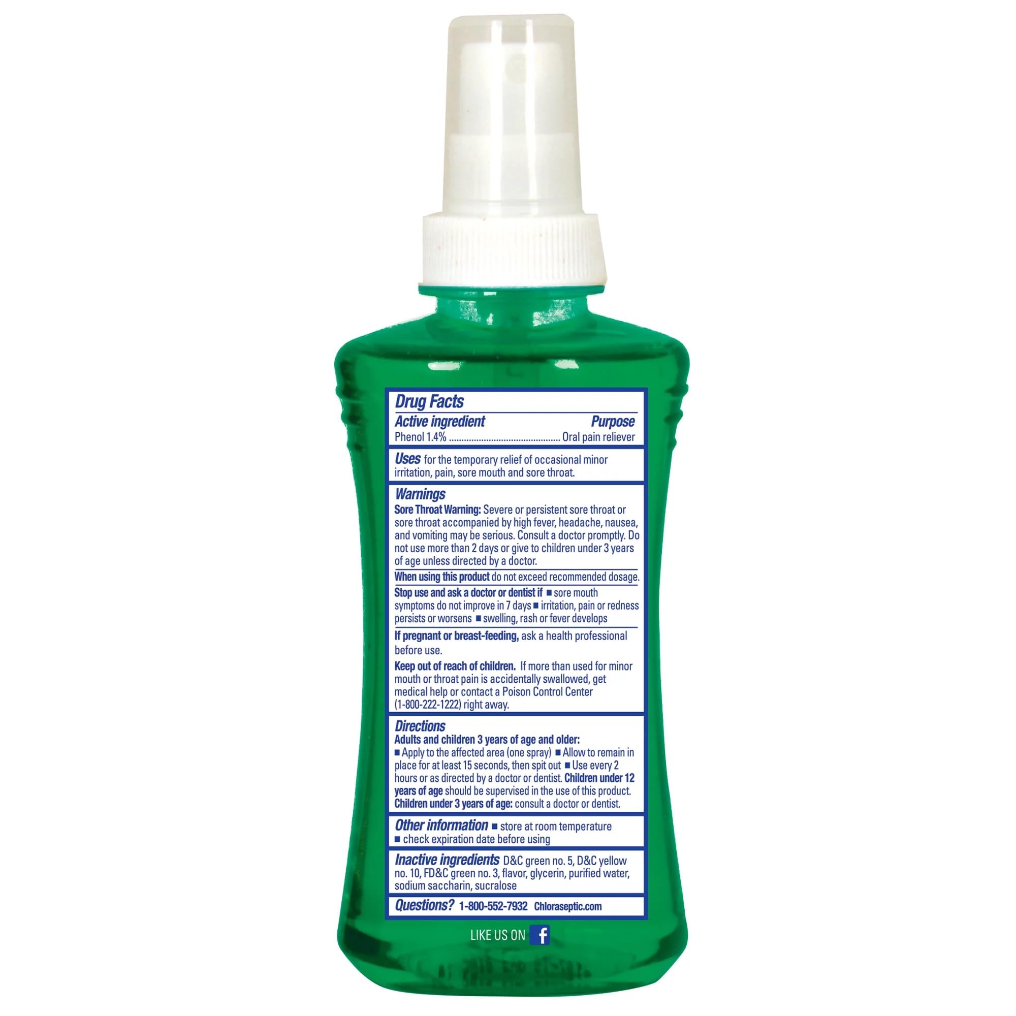 Spray gorge Chloraseptic Menthol — flacon compact pour usage à domicile.