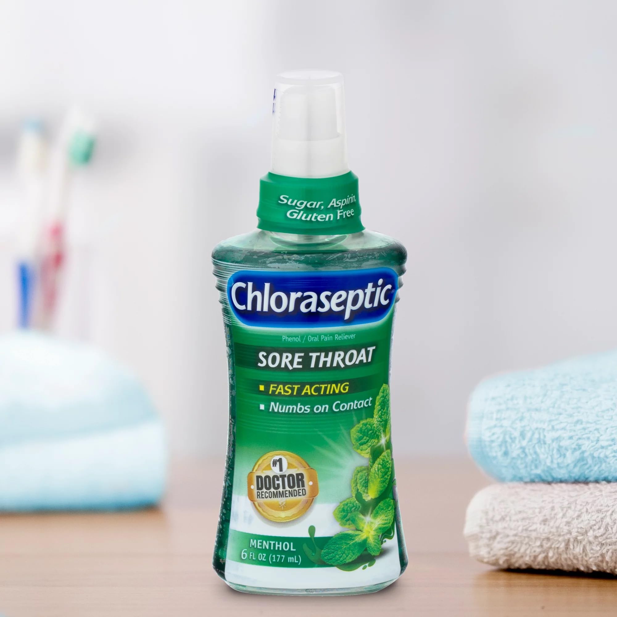 Spray gorge Chloraseptic Menthol — pulvérisateur pour une application ciblée et rapide.