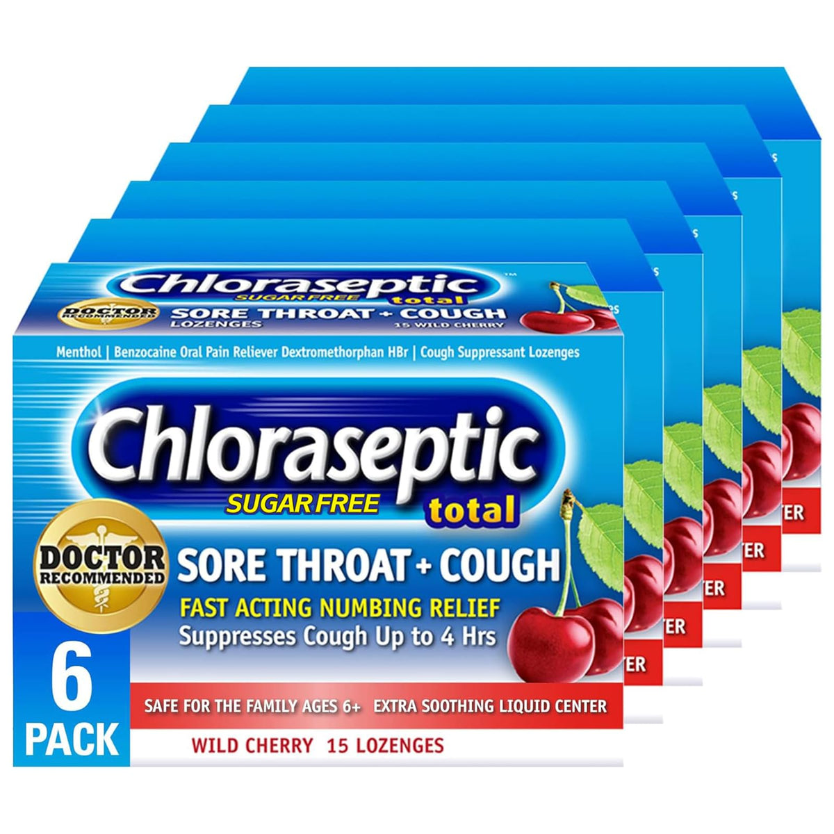 Pastilles Chloraseptic cerise sauvage avec centre liquide pour soulager gorge