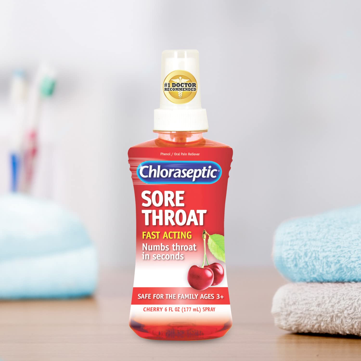 Chloraseptic Sore Throat Spray cerise, format 6oz idéal à la maison.