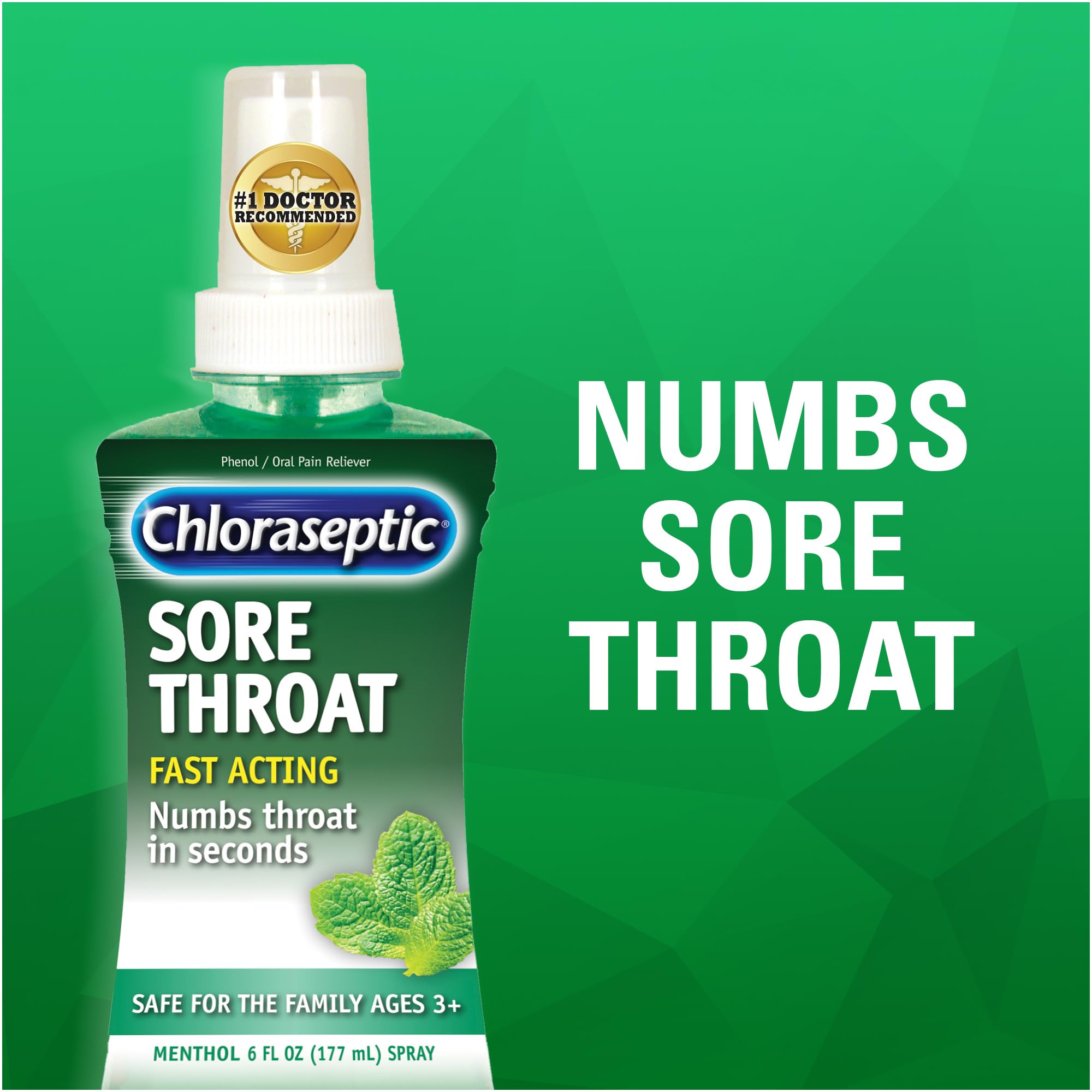 Chloraseptic Spray sans sucre, pratique et efficace.