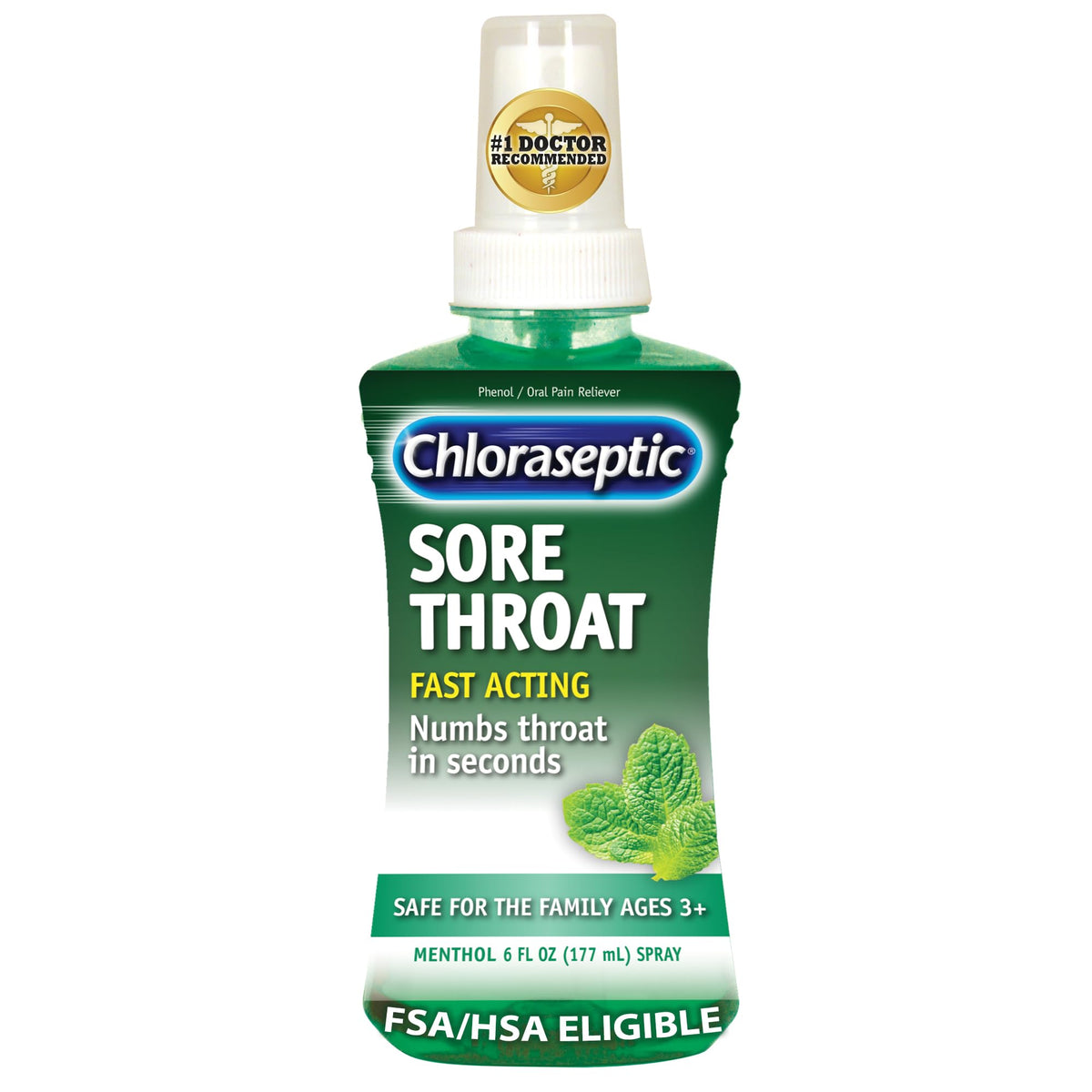 Chloraseptic Spray soulagement rapide de la gorge à domicile.