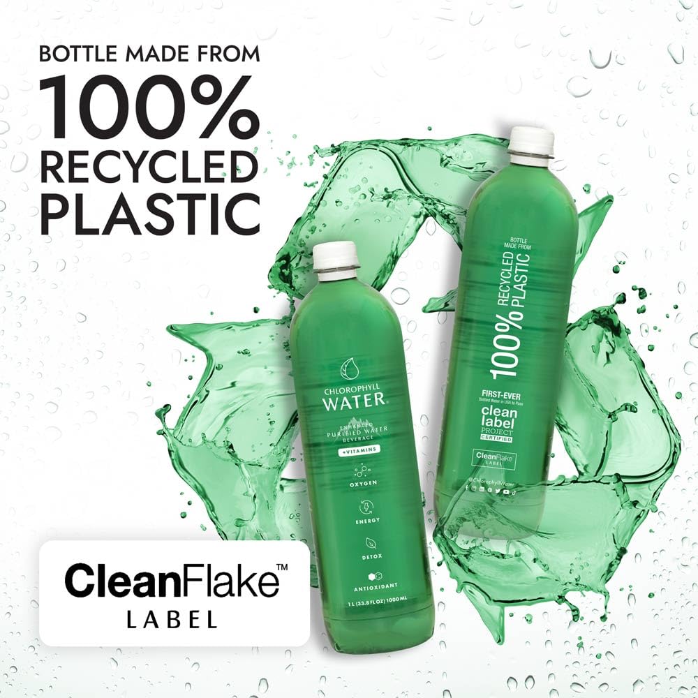 Chlorophyll Water – emballage durable en plastique recyclé et design pensé recyclage.