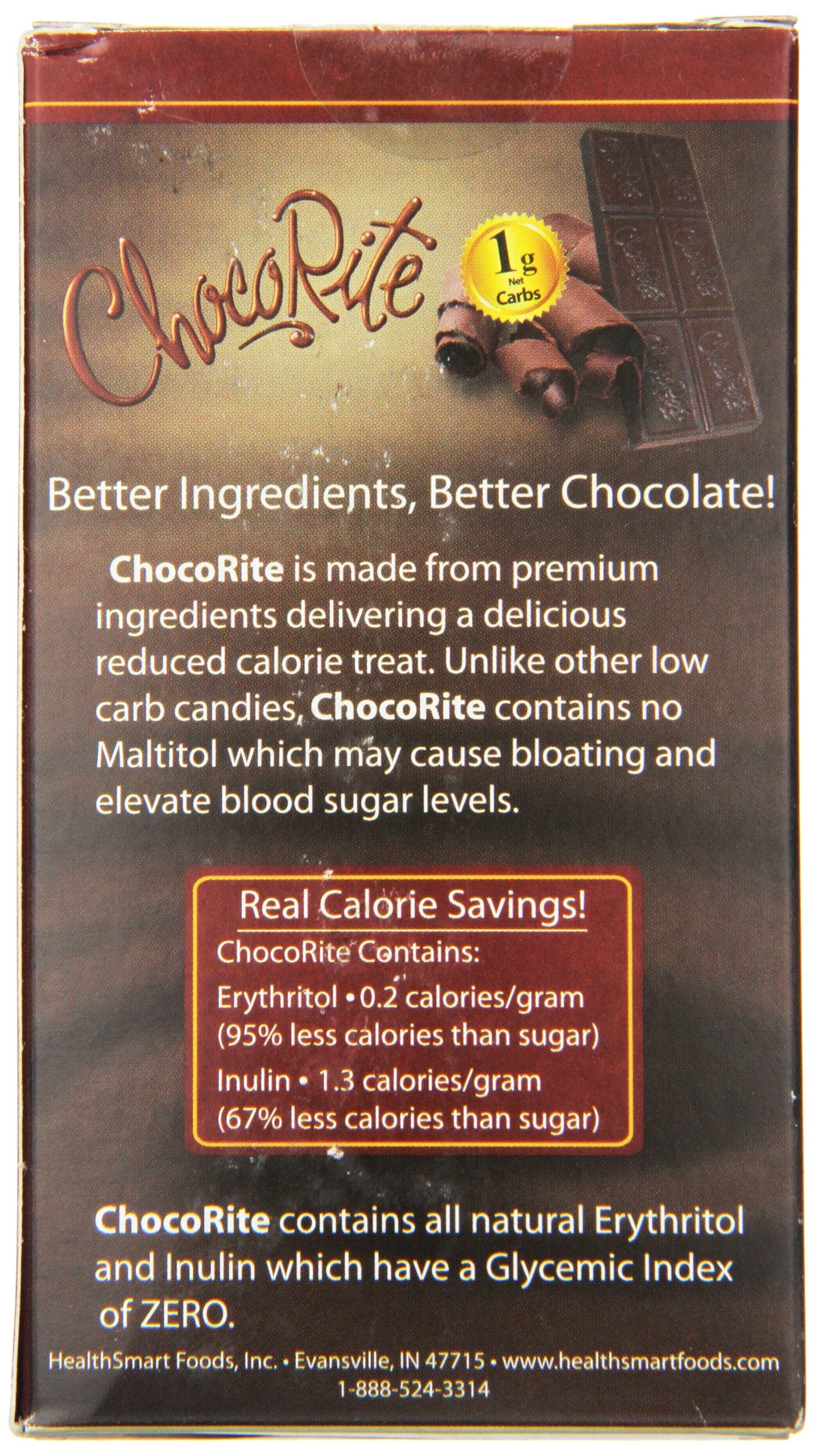 Barre ChocoRite chocolat noir 5oz érythritol et inuline: indice glycémique proche de zéro.