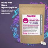 CHOMP tablettes-nano-hydroxyapatite-remineralisation, soutiennent l’émail lors du brossage.