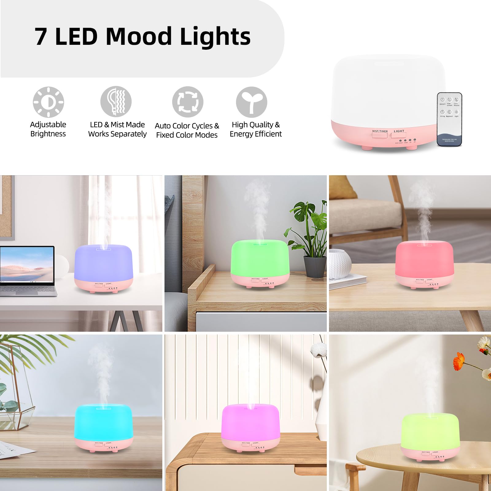 Diffuseur CHOUWEEK avec veilleuse à couleurs peut servir de lumière d’ambiance.