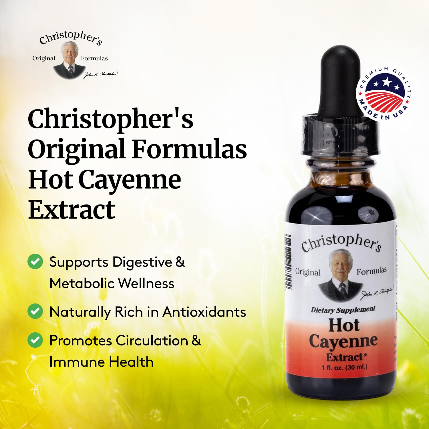 Etiquette lisible et flacon clair Christopher's Original Formulas Extrait Cayenne.