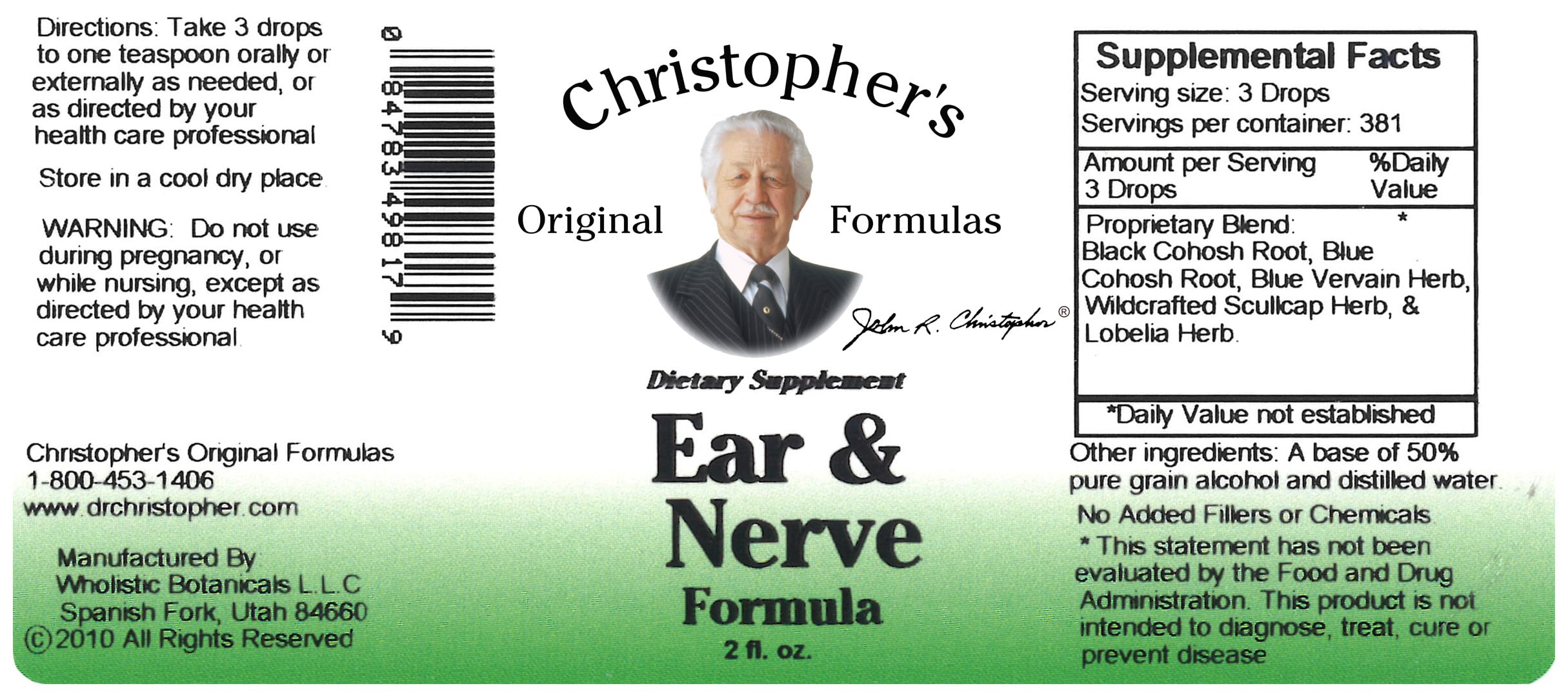 Fabrication américaine de l'Extrait Oreille et Nerfs par Christopher's Original Formulas, qualité garantie.