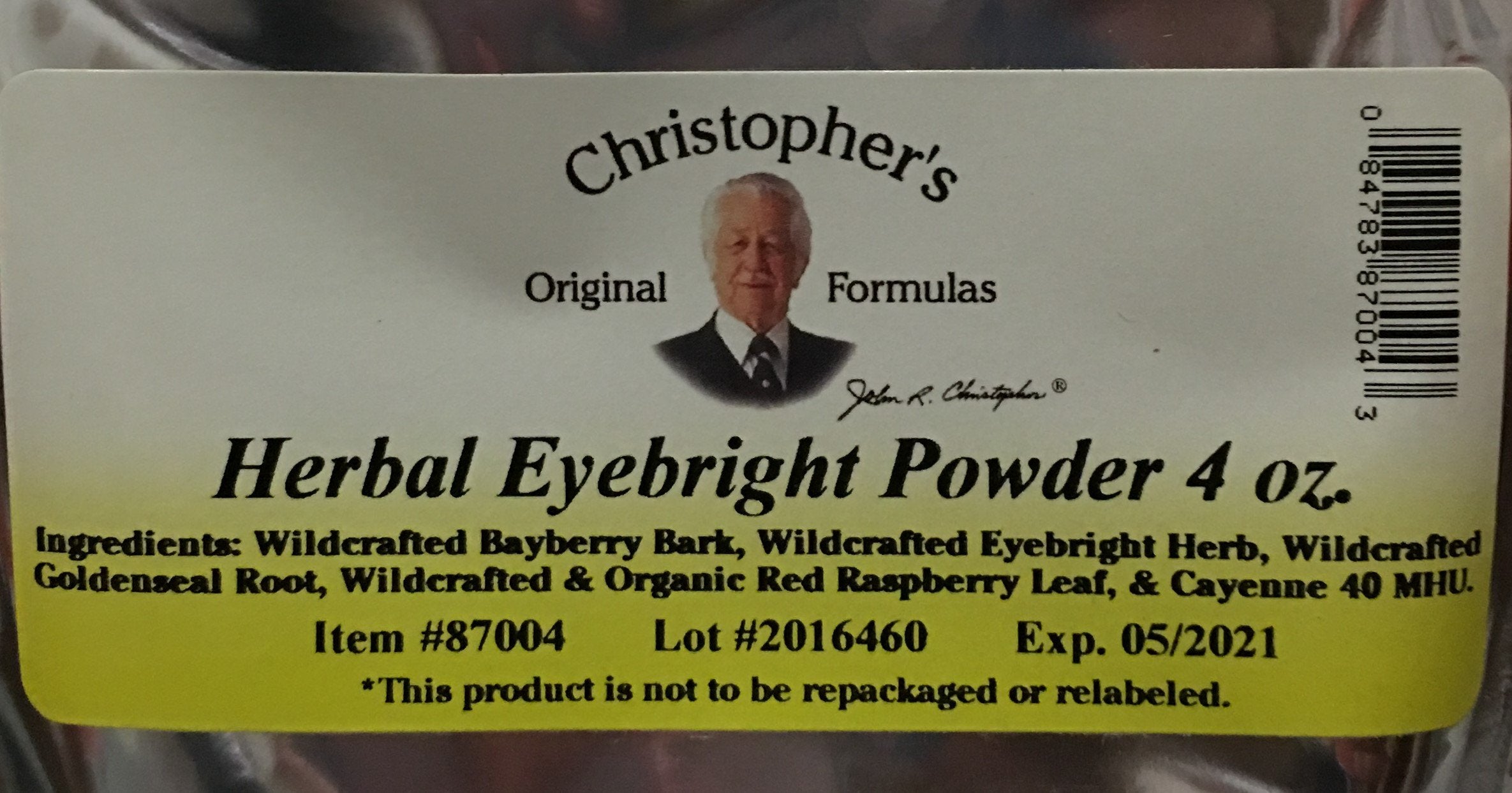 Eyebright de Christopher's Original Formulas en poudre prête à l'usage pour le confort oculaire.