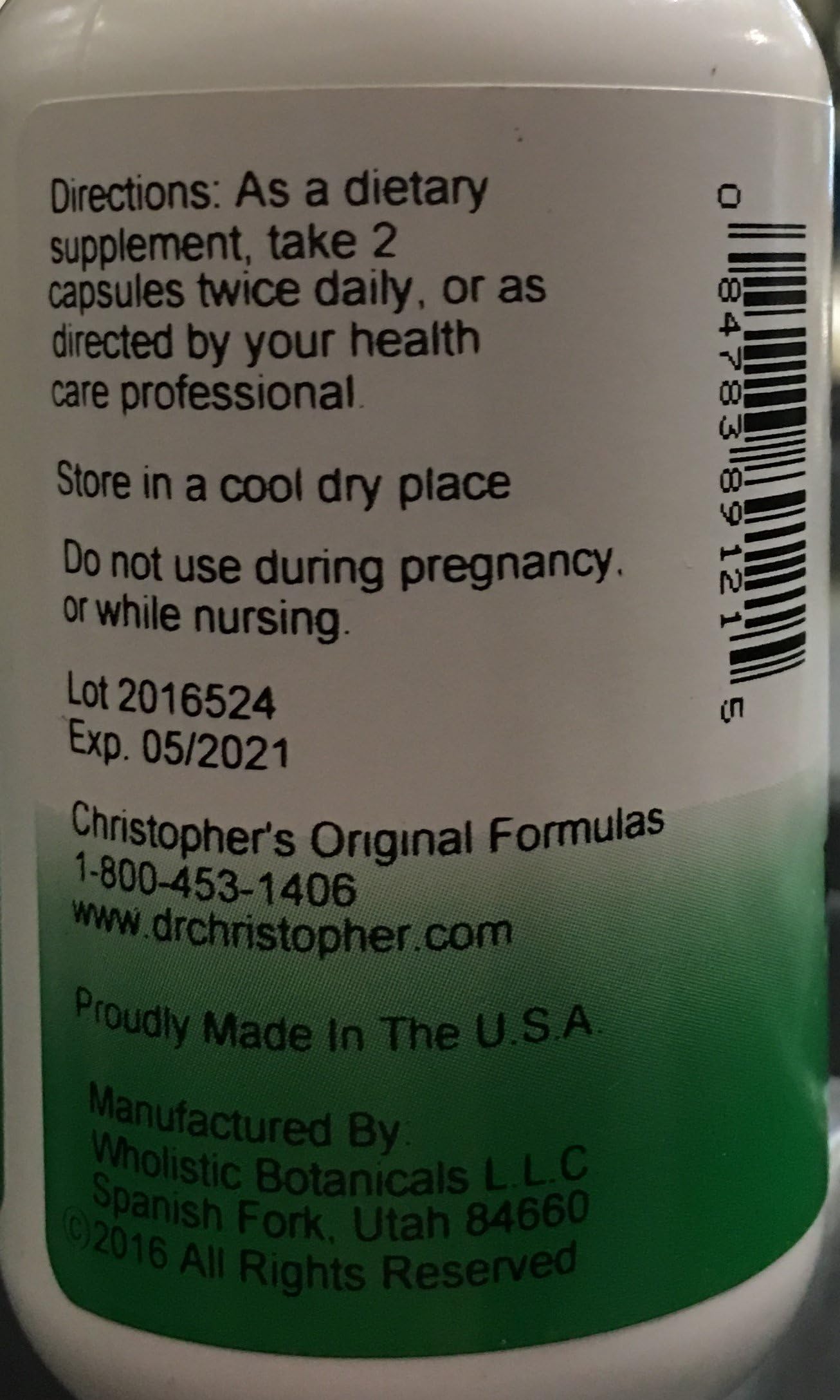 Bouteille Christopher's Original Formulas Femmes Reproductive, qualité et dosage pratique.