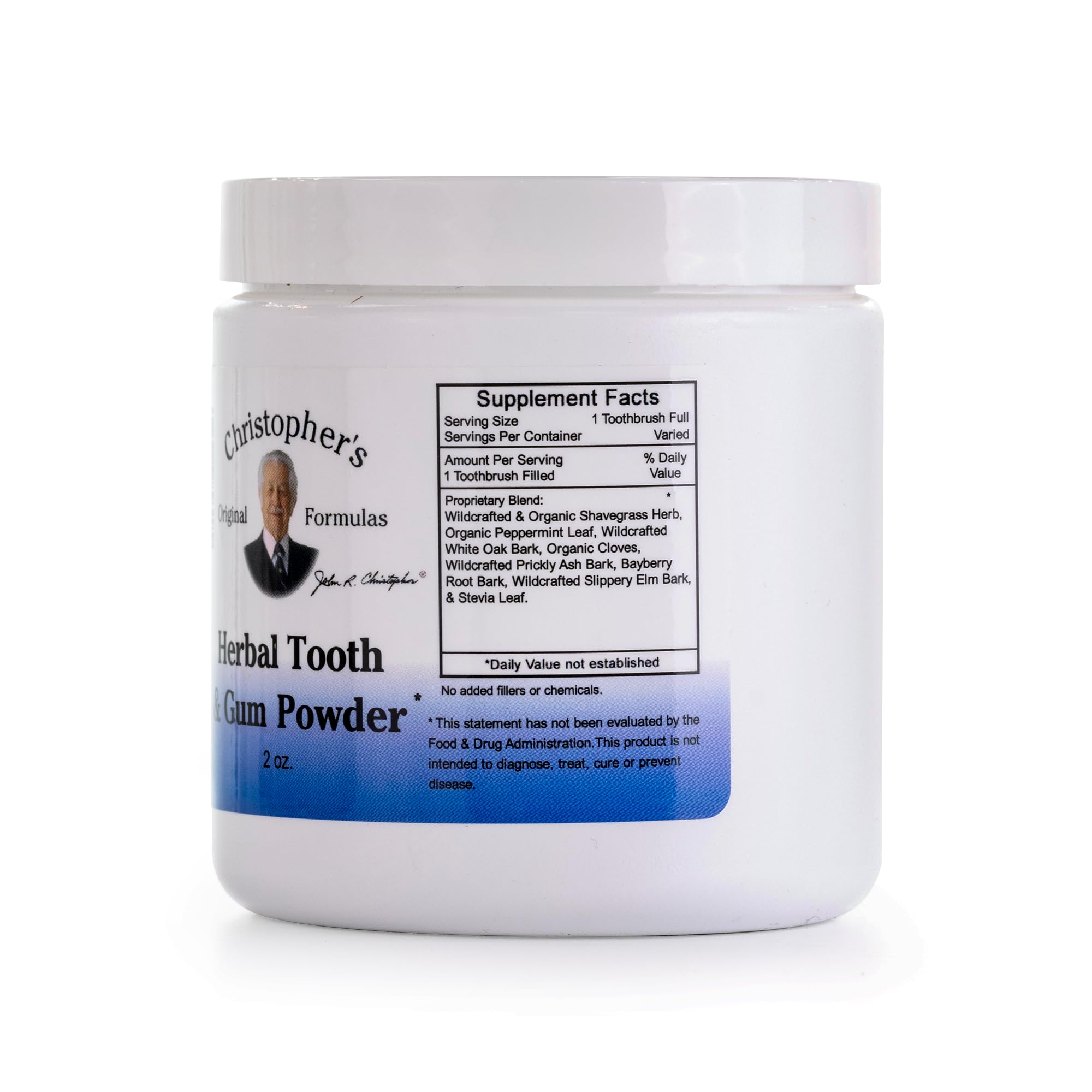 Texture fine de la poudre dentaire herbale pour application quotidienne Christopher's.