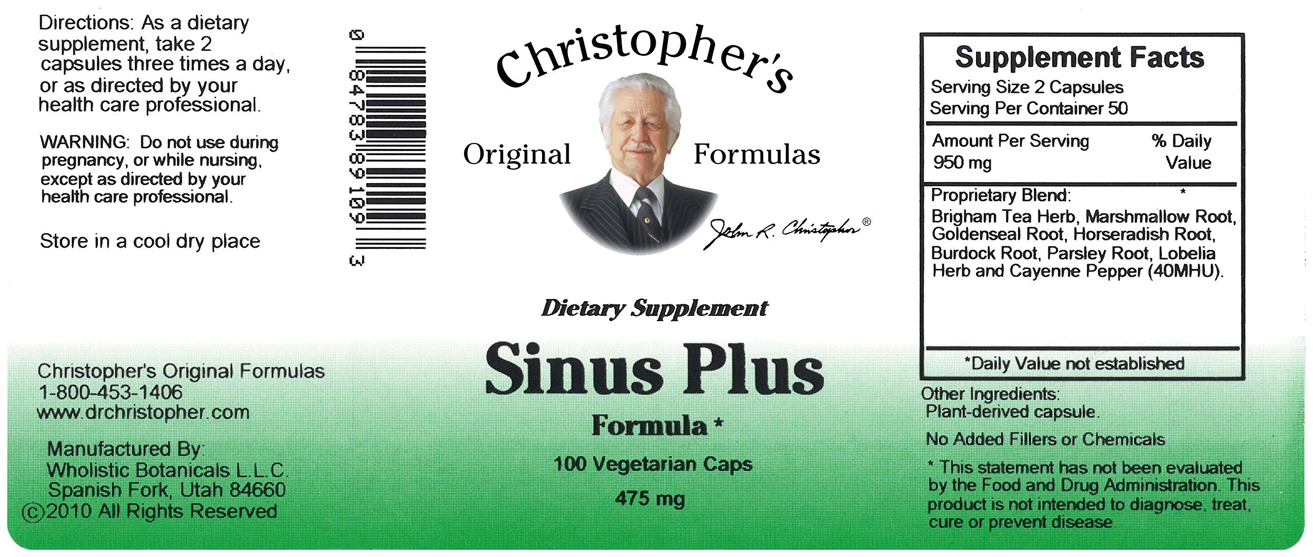 Christopher's Original Formulas Sinus Plus, routine quotidienne avec capsules, simplicité et confort.