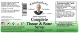 Christopher's Original Formulas Sirop Tissus et Os – etiquette lisible avec conseils et ingrédients.