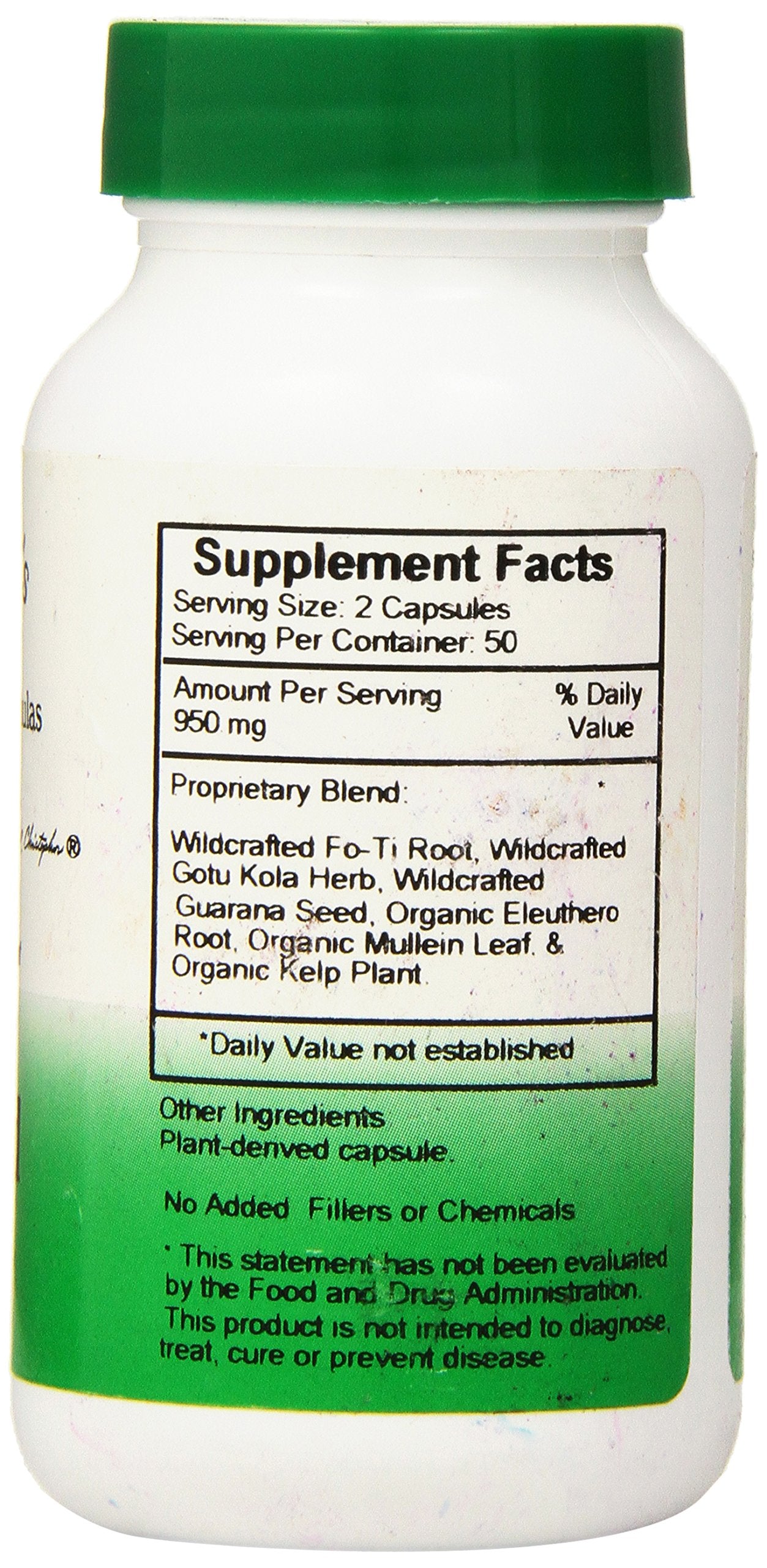 Ingrédients Fo-Ti et Gotu Kola dans une capsule pratique Christopher's.