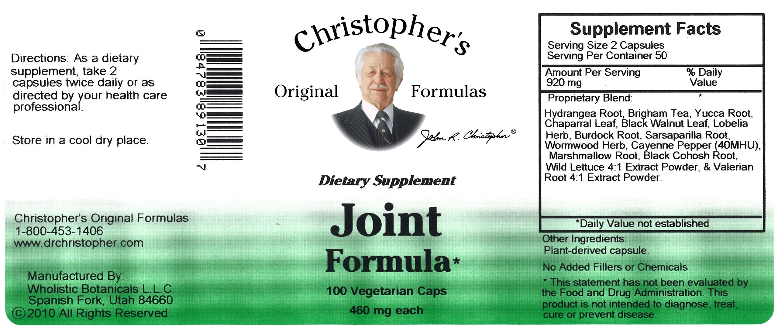 Conditionnement en gélules – emballage américain de Christopher's Original Formulas Joint Formula.