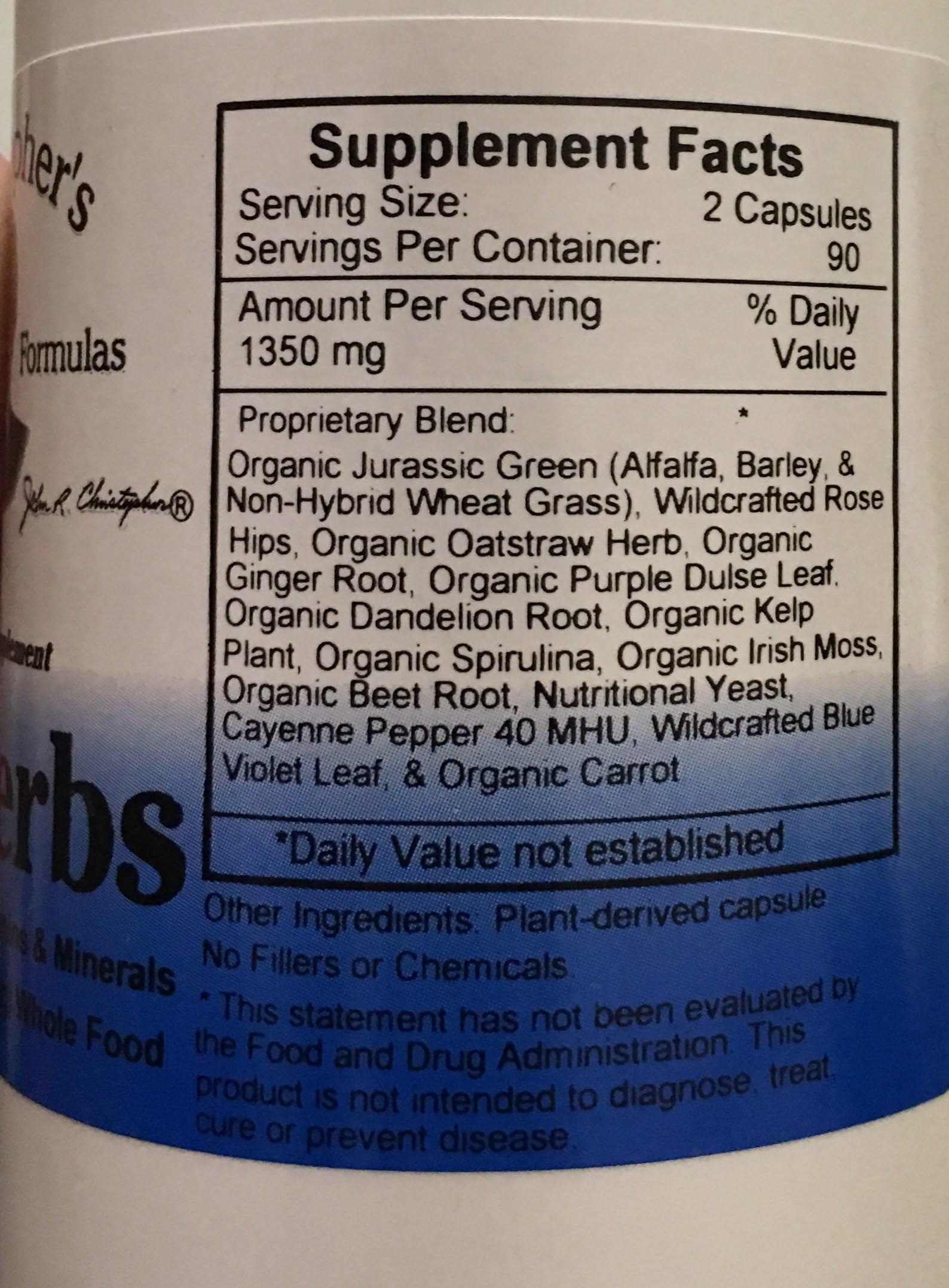 Étiquette Vitalerbs montrant ingrédients naturels et qualité fiable.