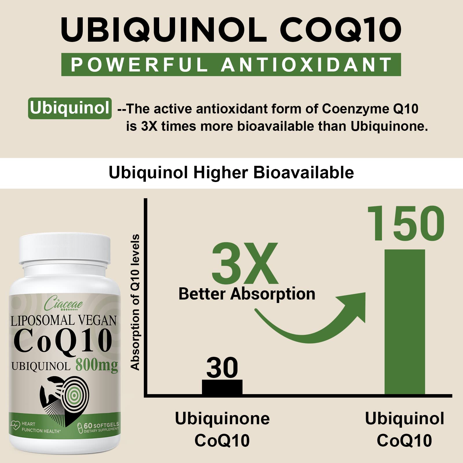 Utilisation quotidienne possible pour soutenir l'énergie avec Ciaceae CoQ10 liposomal.