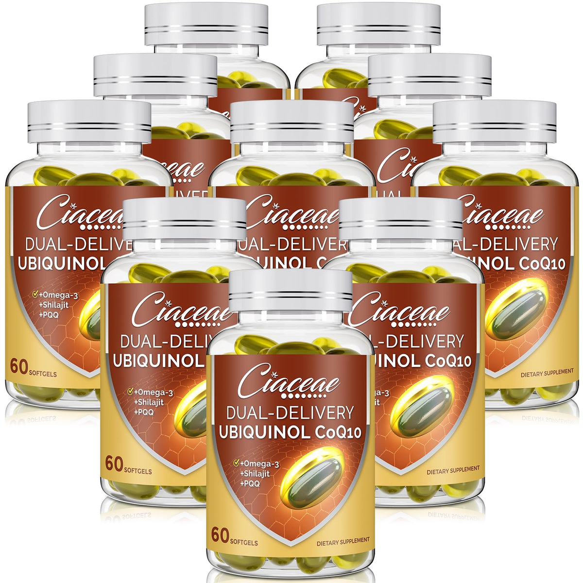 Ciaceae Ubiquinol CoQ10, gélules dans une bouteille, énergie et vitalité potentielles