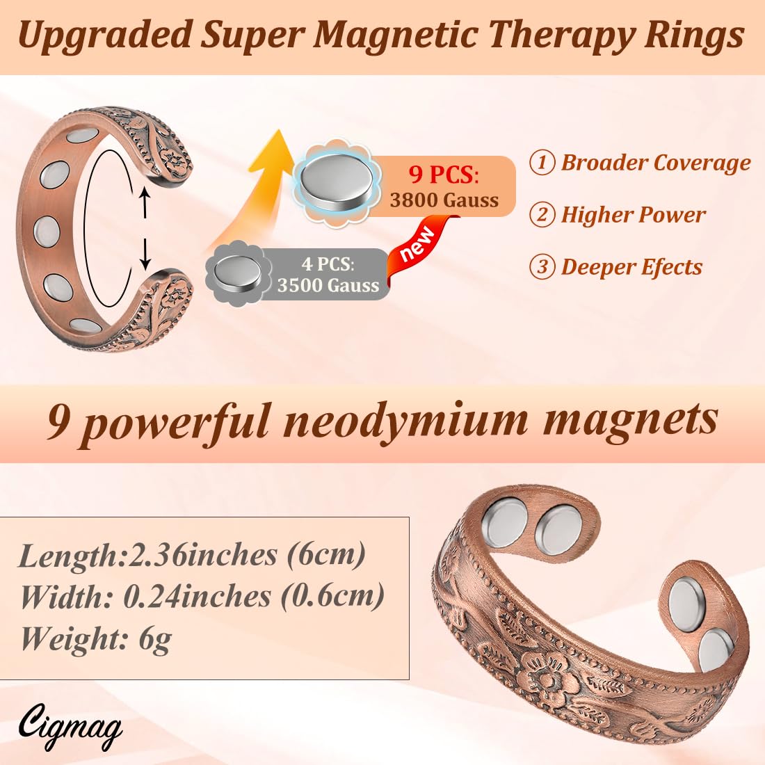 Bague Cigmag 9X prune avec taille ajustable facile à régler.