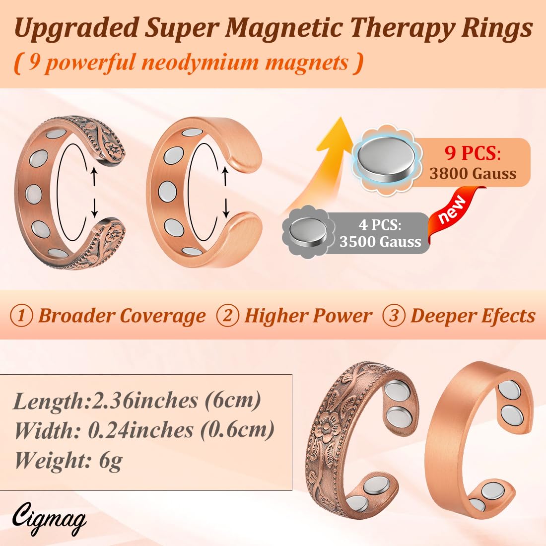 Bague Cigmag Cuivre ajustable, réglage facile à domicile.
