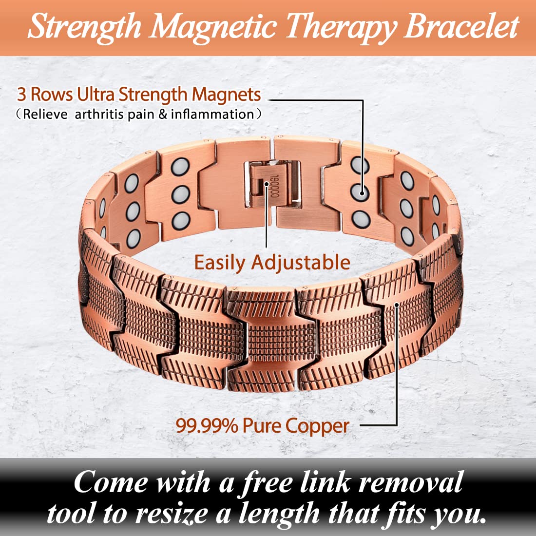 Bague cuivre pur de 6 cm, design élégant et confortable.