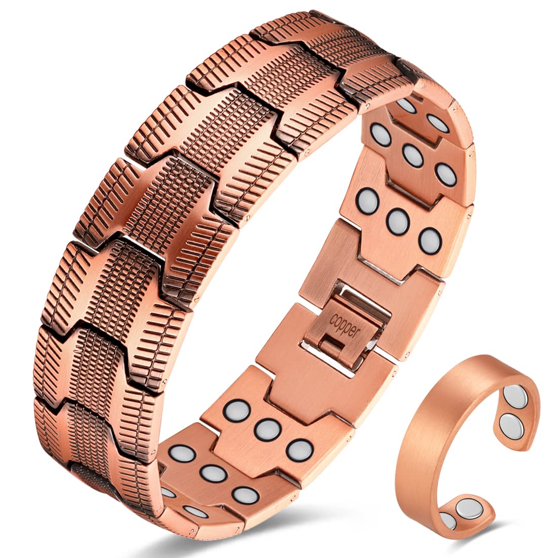 Bracelet Cigmag cuivre 3x aimants néodymes puissants en vue rapprochée.