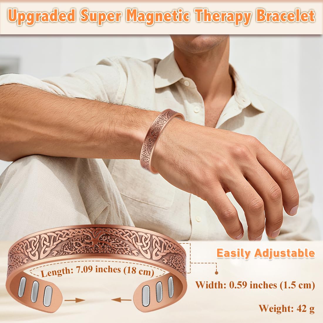 Bracelet Cigmag cuivre fini lustre, aspect élégant et matière hypoallergénique