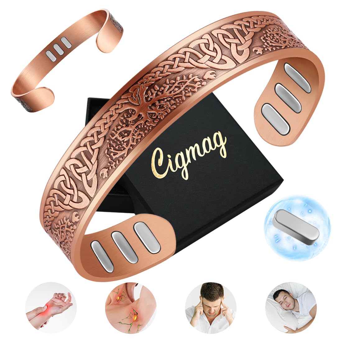Bracelet Cigmag magnétique en cuivre pour hommes, ensemble élégant et prêt à porter au quotidien