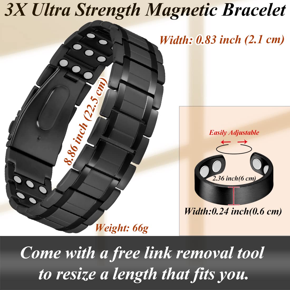 Cigmag bracelet magnétique fermeture pliable double poussoir, mise en place rapide.