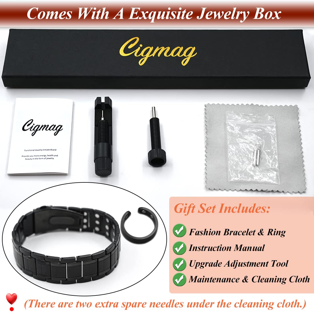 Cigmag bracelet magnétique résistant à l’eau et à la sueur pour l’entretien facile.