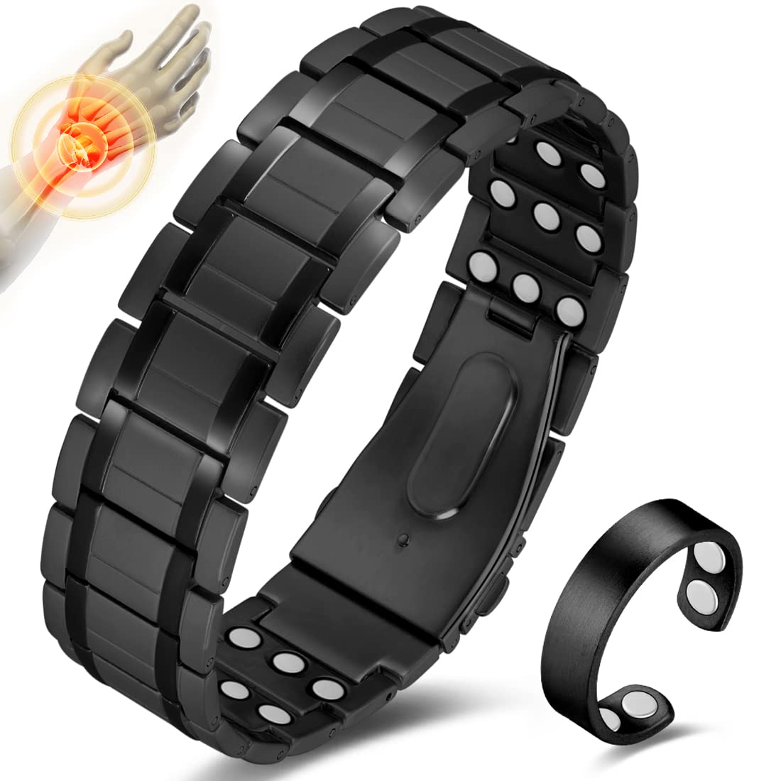 Cigmag bracelet magnétique trois rangs en titane, confort durable.