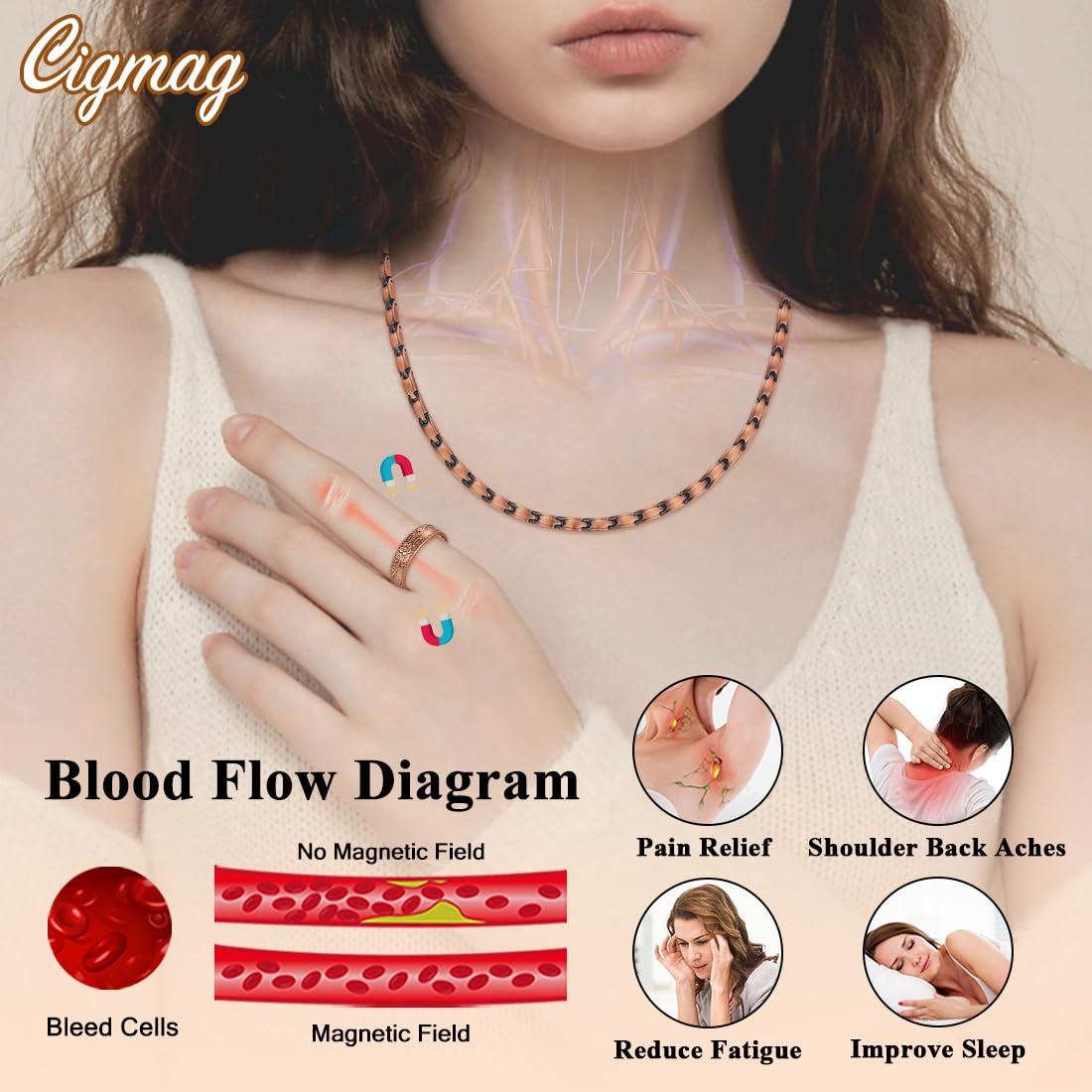 Cigmag collier cuivre design fin et ajustable pour le confort