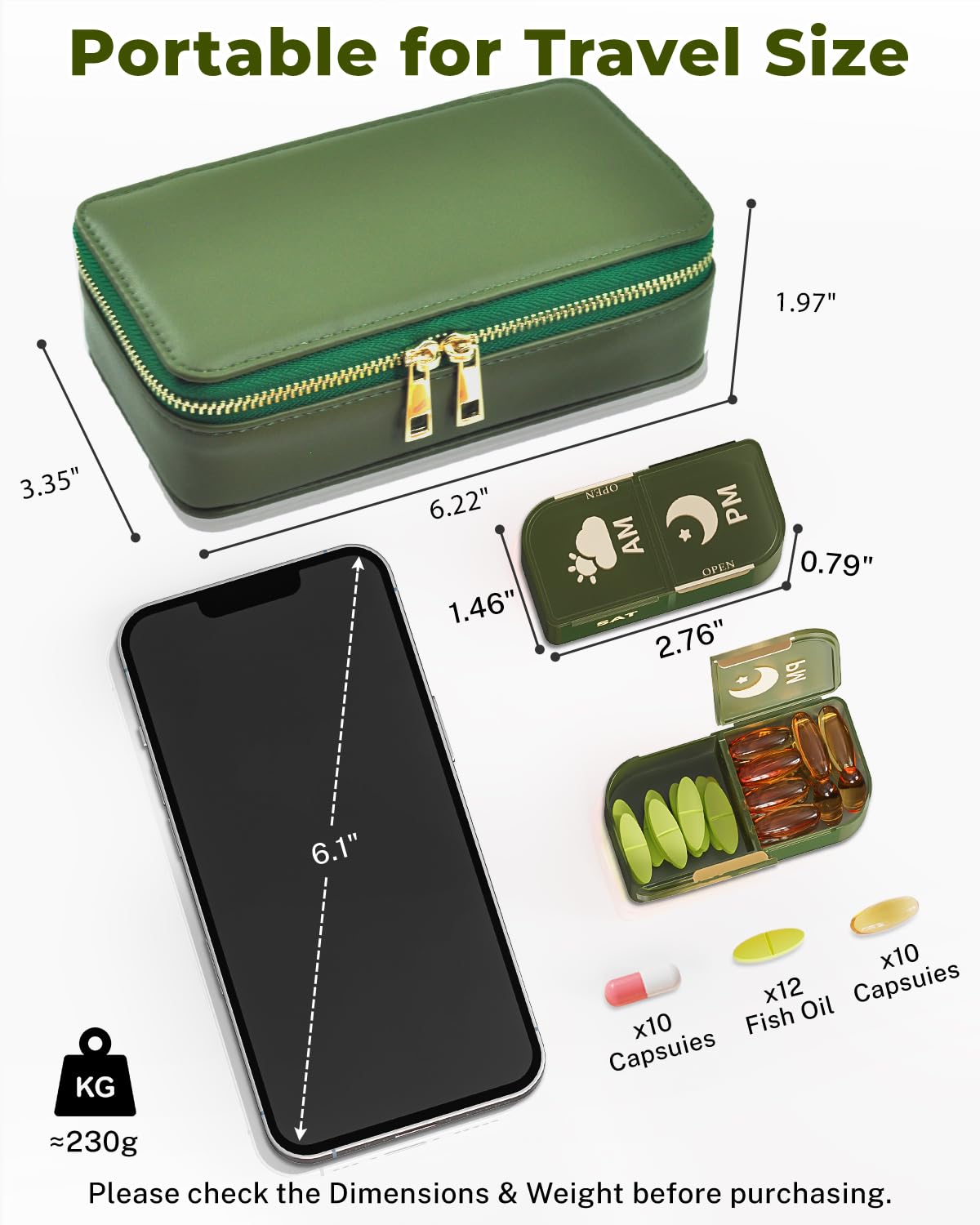 Étui de voyage Cisrgo en cuir PU vert, léger et élégant