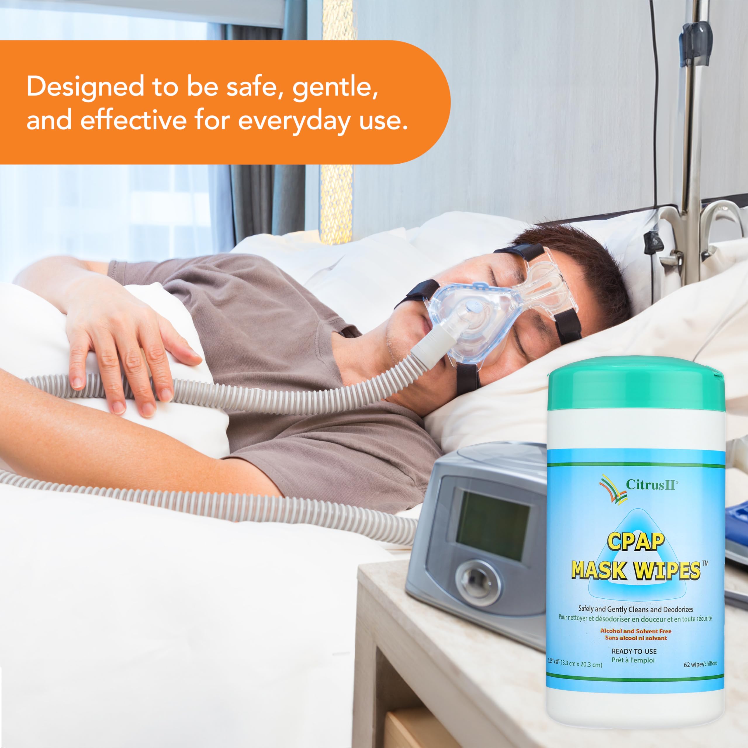 Utilisation longue durée: lingettes qui n'endommagent pas les masques CPAP.