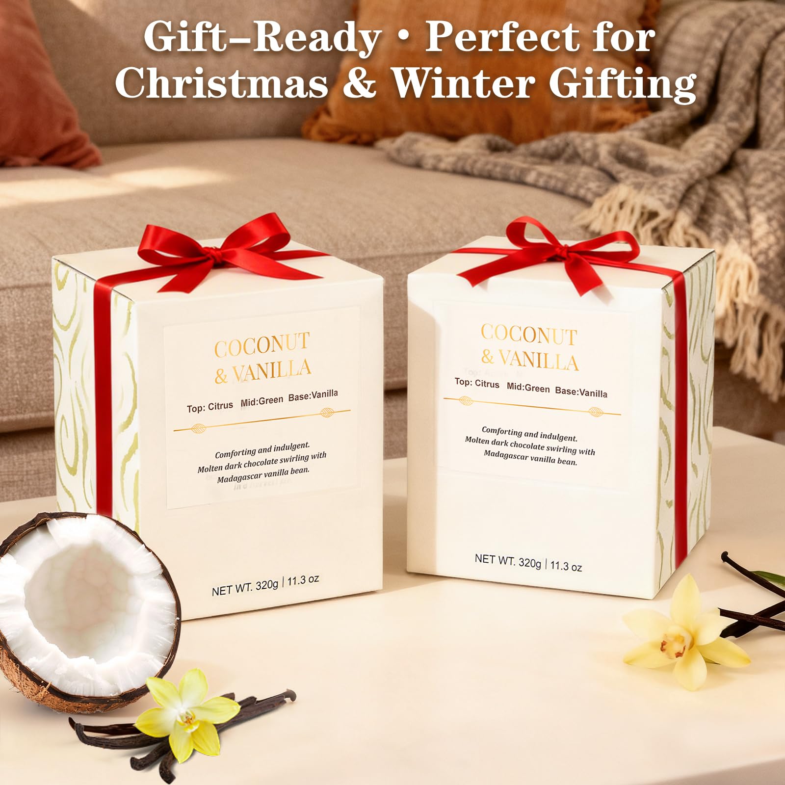 CJVIUS coffret cadeau bougies coco vanille prêt à offrir.