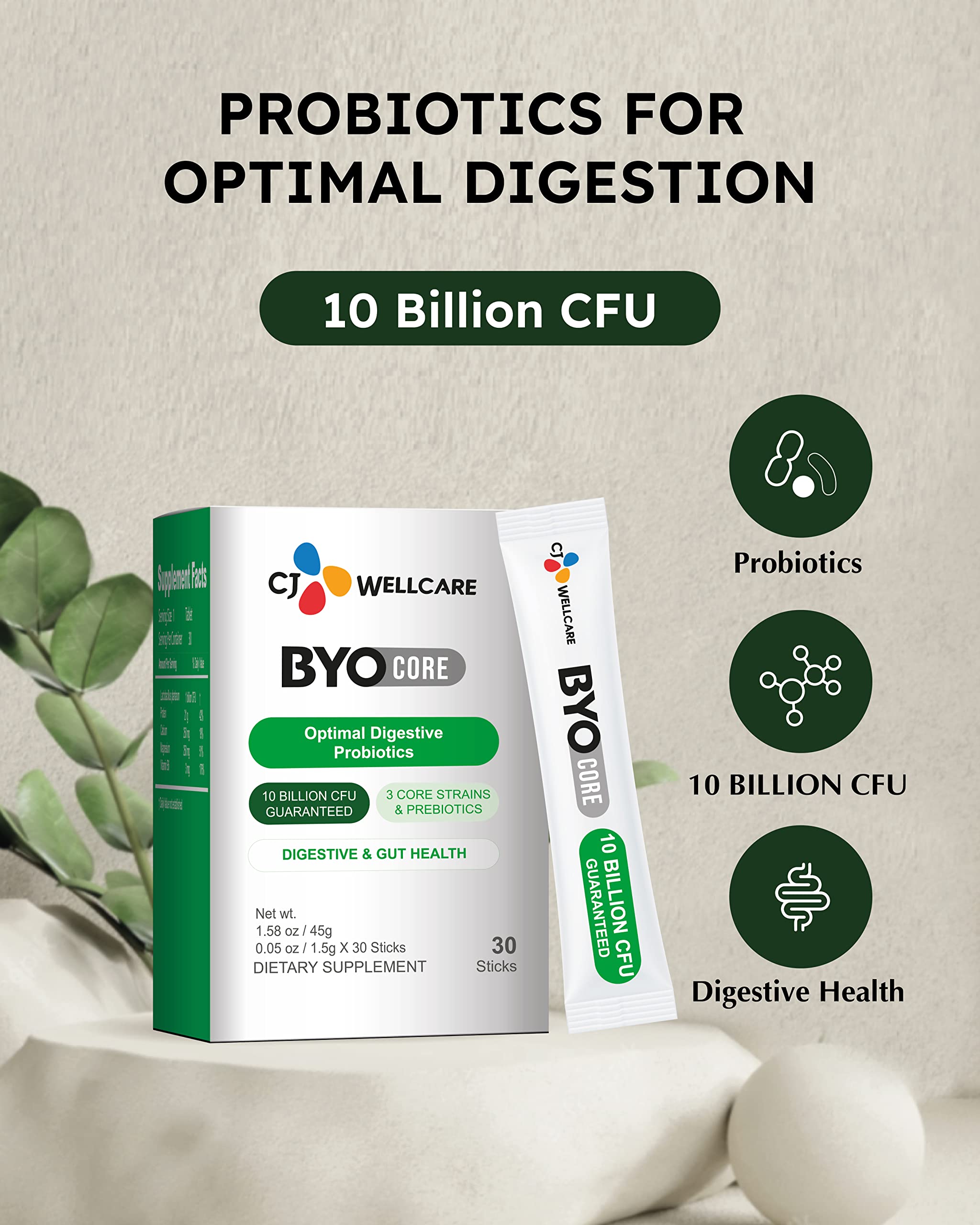 BYOCORE avec trois souches probiotiques actives, formulation CJ Wellcare.