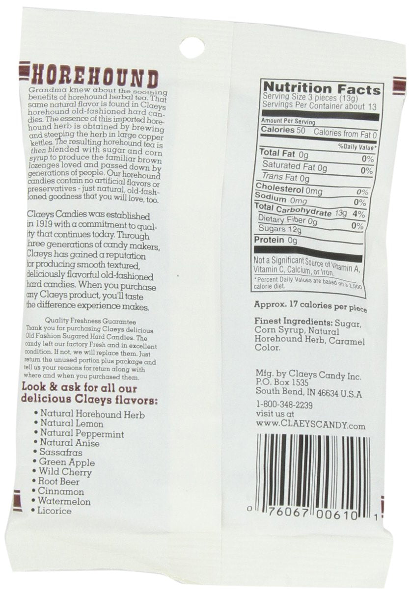 Flacon Claeys horehound drops, emballage clair, accès facile au goût naturel.