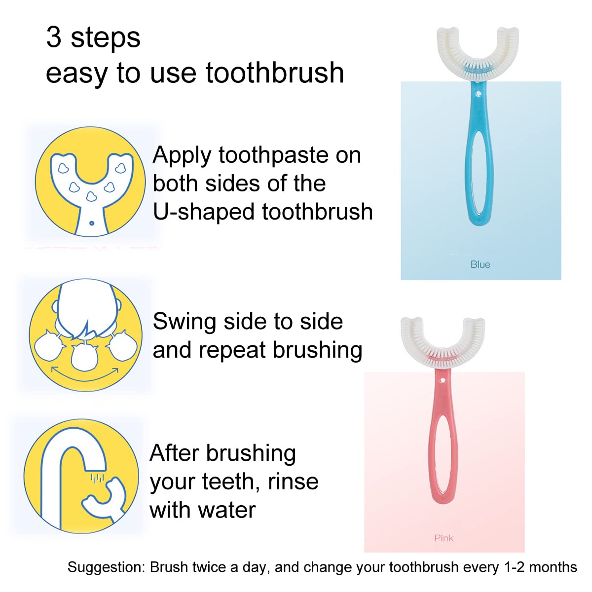 Claiol brosse dents enfant U rose et bleu; cadeau idéal pour apprendre.
