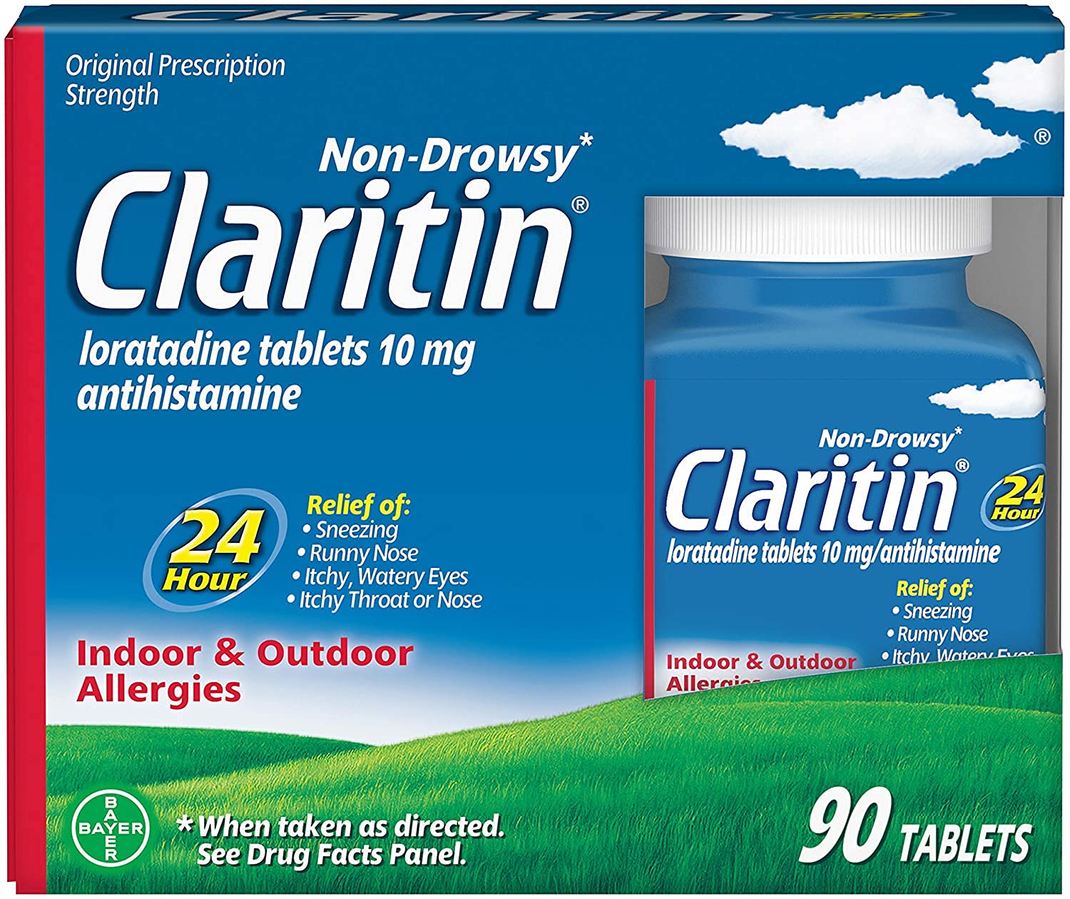 Claritin boîte et tablettes: visualisation du produit pour une allergie potentielle.