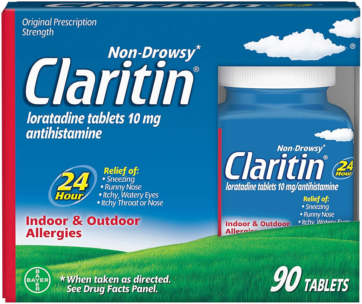 Claritin boîte et tablettes: visualisation du produit pour une allergie potentielle.