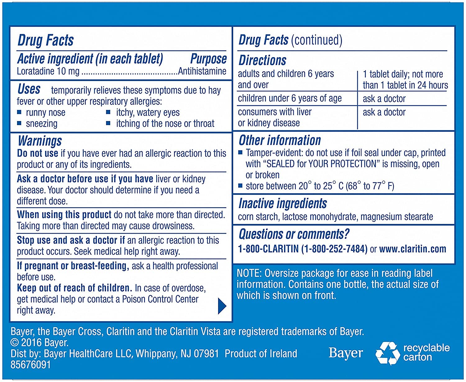 Claritin bouteille 90 tablettes: format pratique pour usage quotidien.