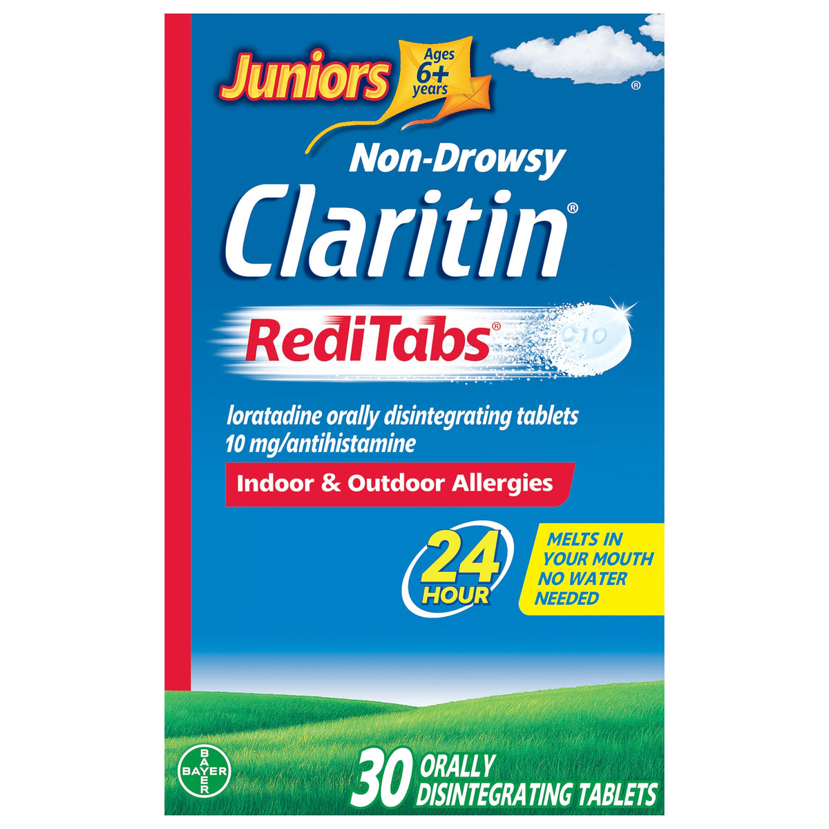 Claritin comprimés allergie intérieur extérieur, sans somnolence pour juniors et adultes