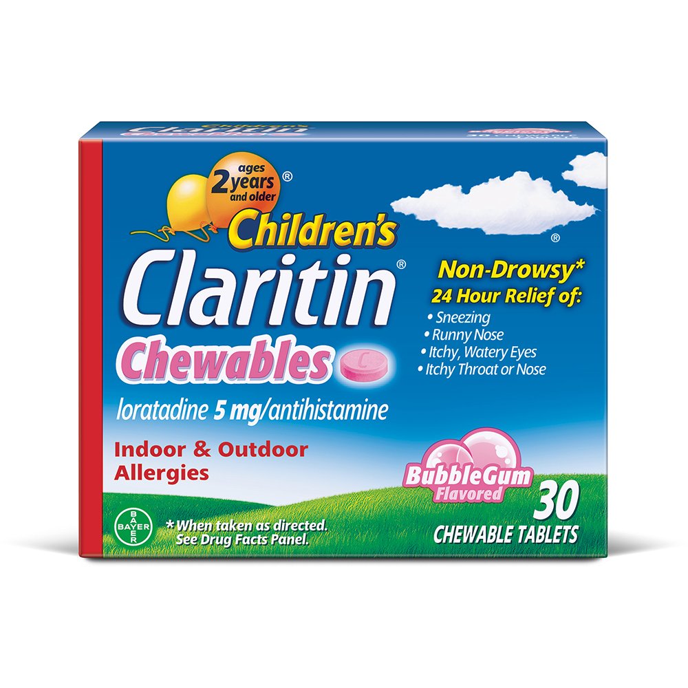 Claritin comprimés masticables pour enfants, flacon pratique pour un dosage quotidien.