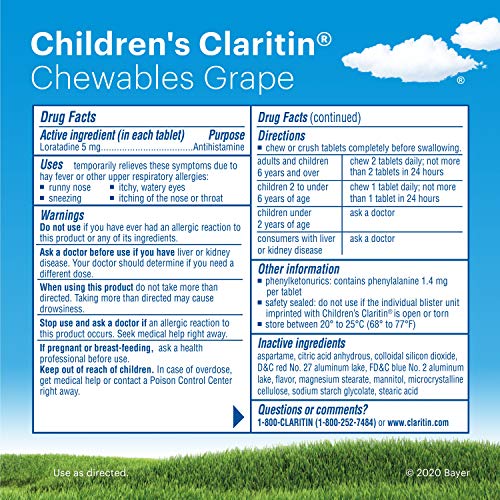 Usage quotidien prévu avec Claritin, dose adaptée à l'âge de l'enfant.