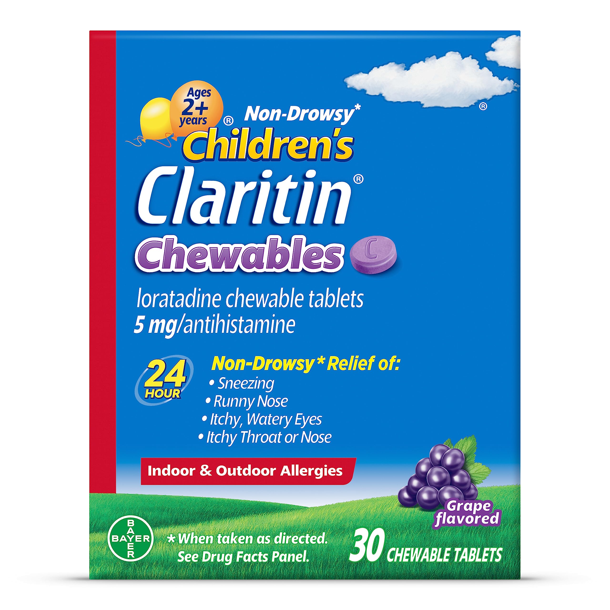 Gomme Claritin Enfant au goût raisin 24h sans somnolence.