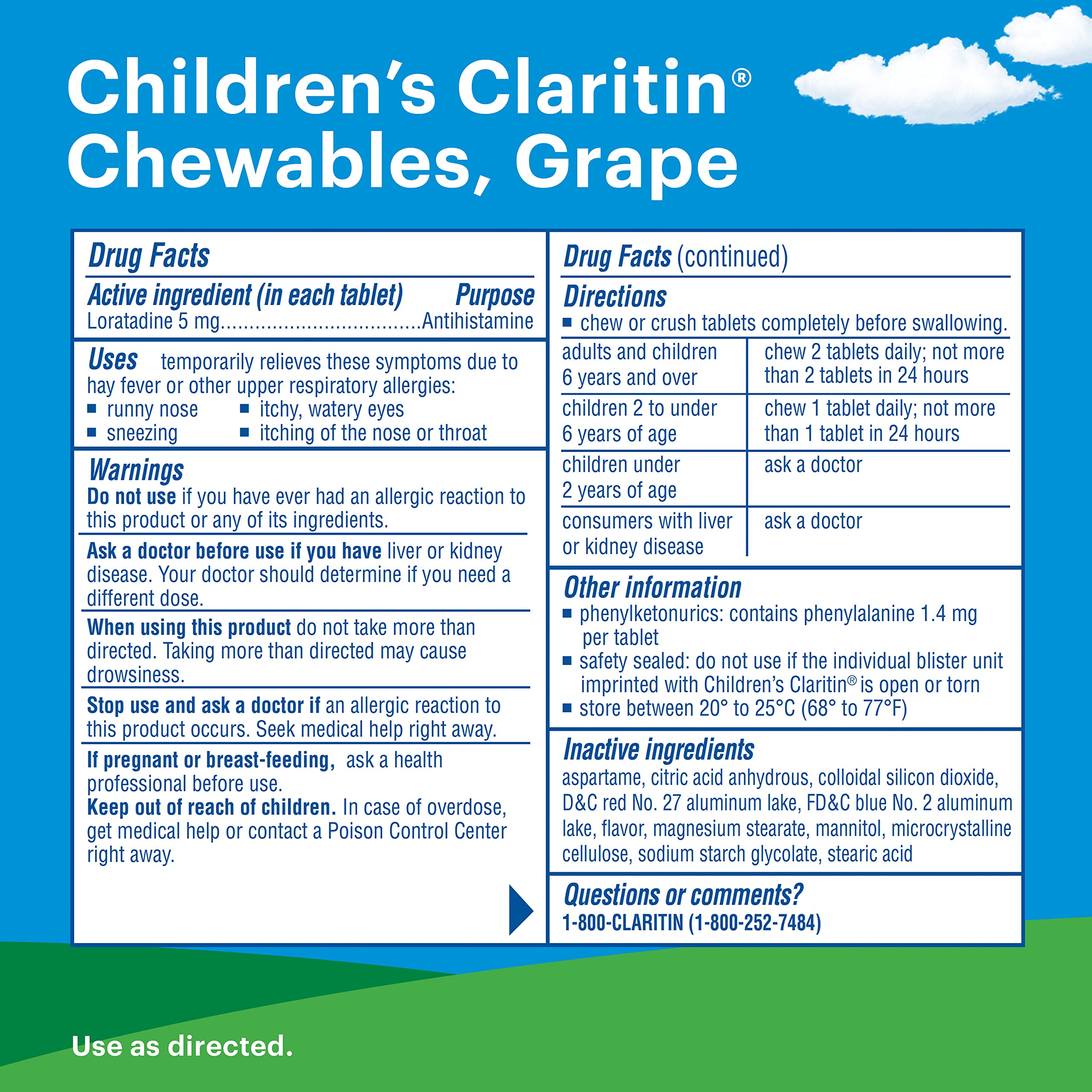 Comprimés à mâcher Claritin goût raisin, prise rapide sans eau.