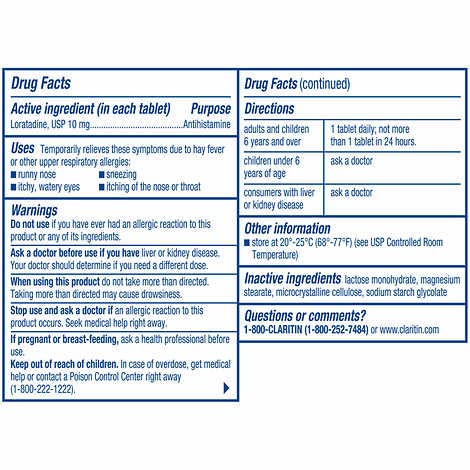 Claritin tablettes 10 mg sans somnolence, bouteille de 45 comprimés, utilisation pratique quotidienne